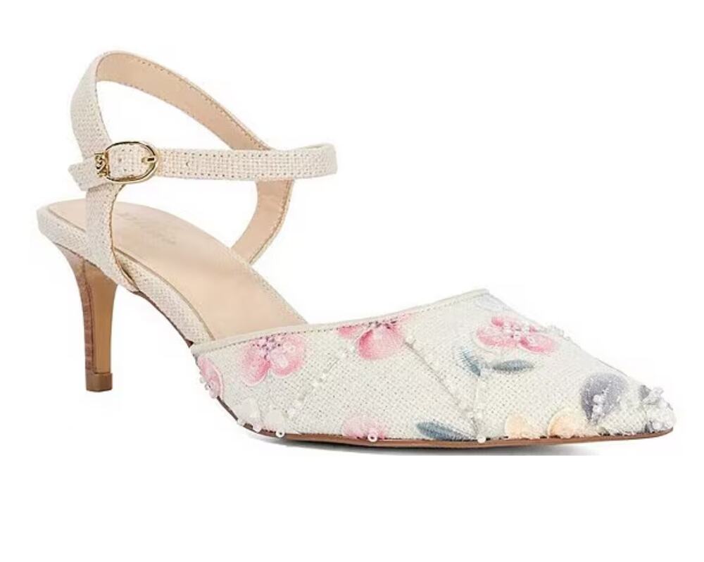 Dune Cultiva Bead Floral Heels 9 39 NWOT White Pink Cream Bridal Wedding Shower